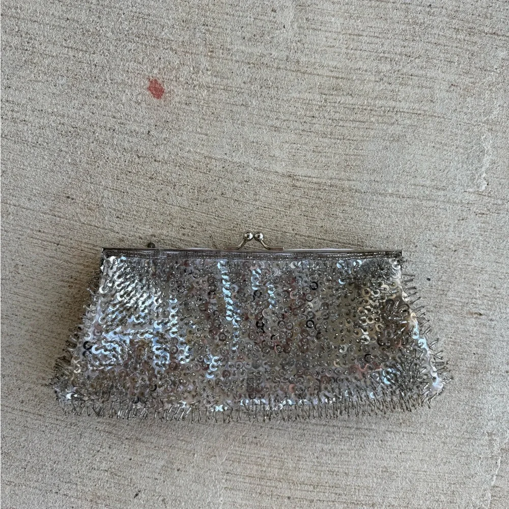 Vintage Grey Beaded Embroidered Wallet Pouch Clasp Purse Bag - Picture 2 of 3